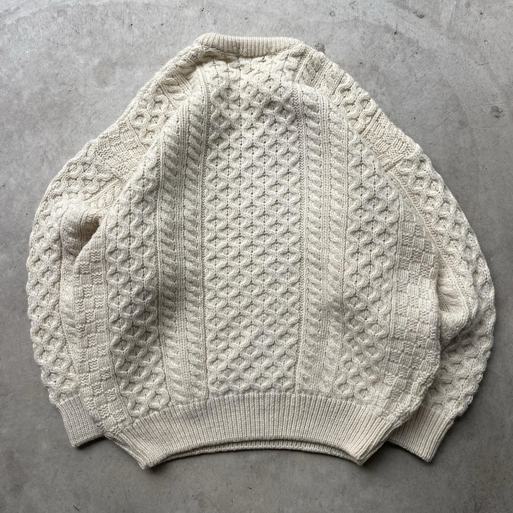 Vintage Crios Kildare Aran Wool Hand Knit Fisherman Sweater Ireland Made M - Picture 6 of 6